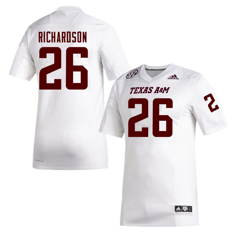 Men #26 Demani Richardson Texas A&M Aggies College Football Jerseys Sale-White - Click Image to Close